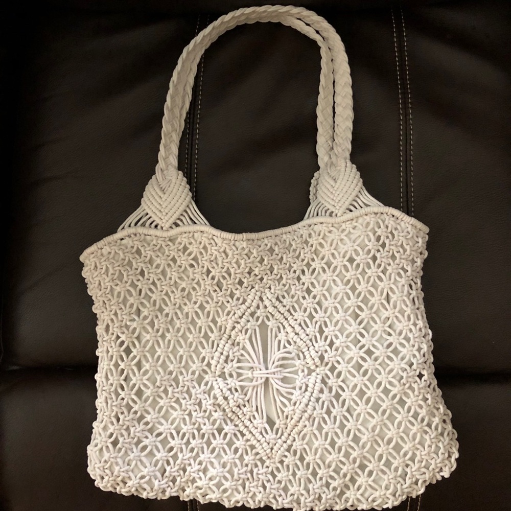 Banana Republic Macramé Cream Tote-braided handle